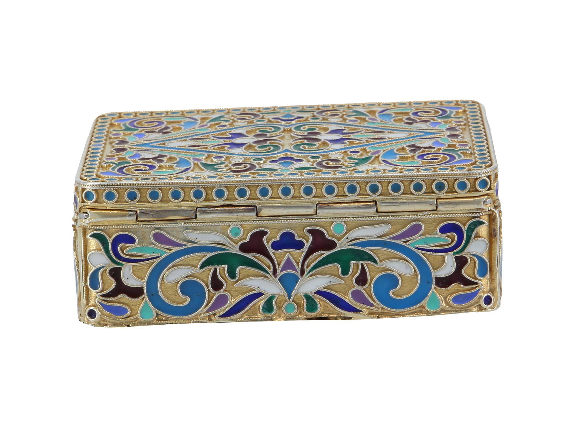 RUSSIAN GILT SILVER CLOISONNE ENAMEL JEWELRY BOX PIC-3